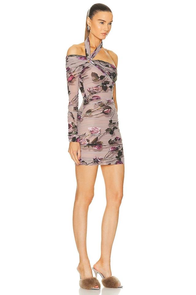 Blumarine One Shoulder Mesh Mini Dress in Lavender Product Image