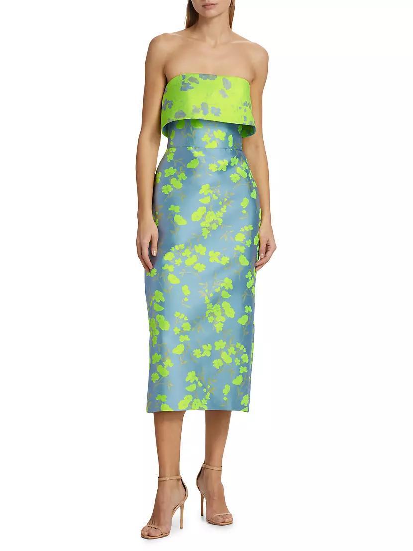 Two-Tone Floral Strapless Cocktail Dress Product Image