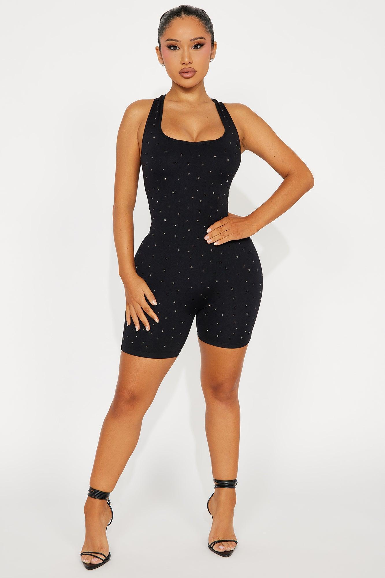 Star Quality Embellished Seamless Romper - Black Product Image