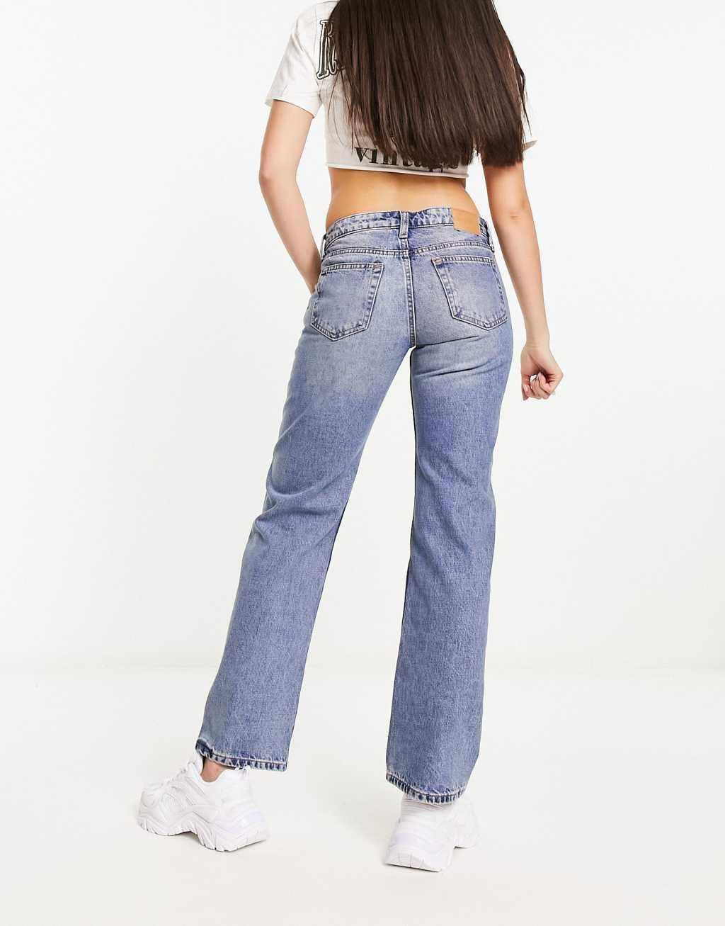 Weekday Arrow low rise straight leg jeans in seventeen blue Product Image