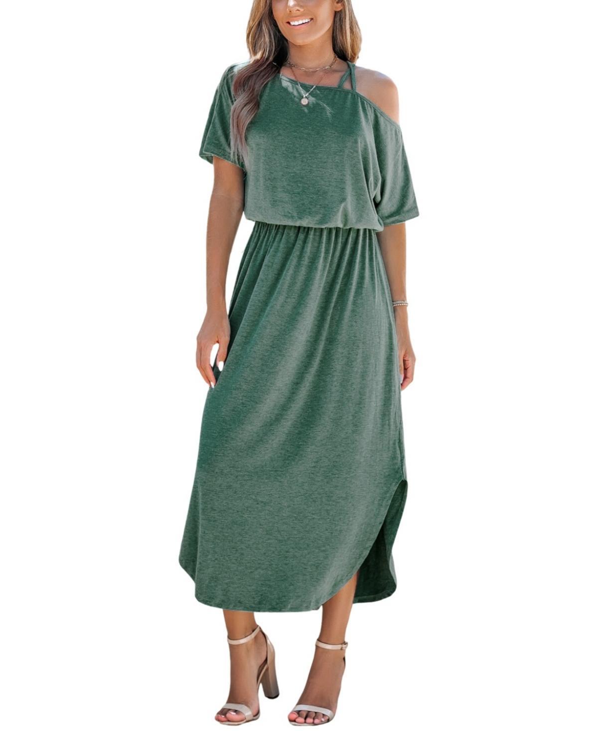 Cupshe Womens Green Off-Shoulder Midi Jersey Beach Dress Product Image