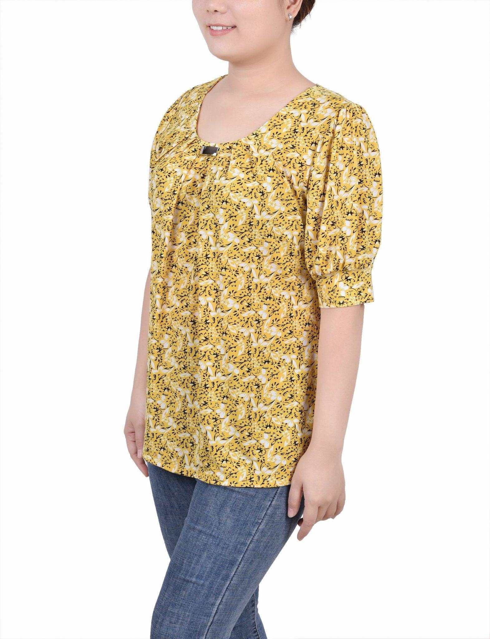 Short Sleeve Balloon Sleeve Top - Petite Product Image