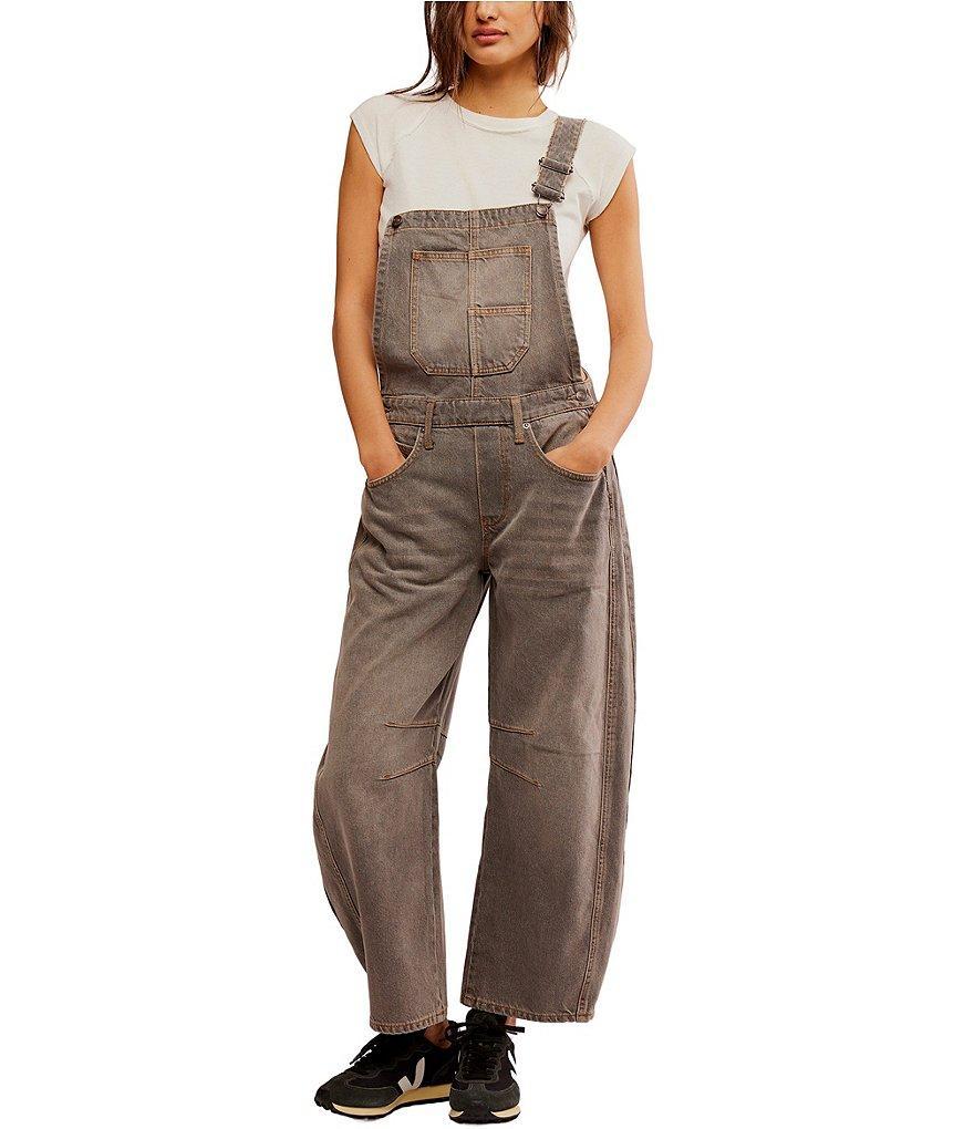 Free People We The Free Good Luck Denim Square Neck Sleeveless Barrell Overalls Product Image