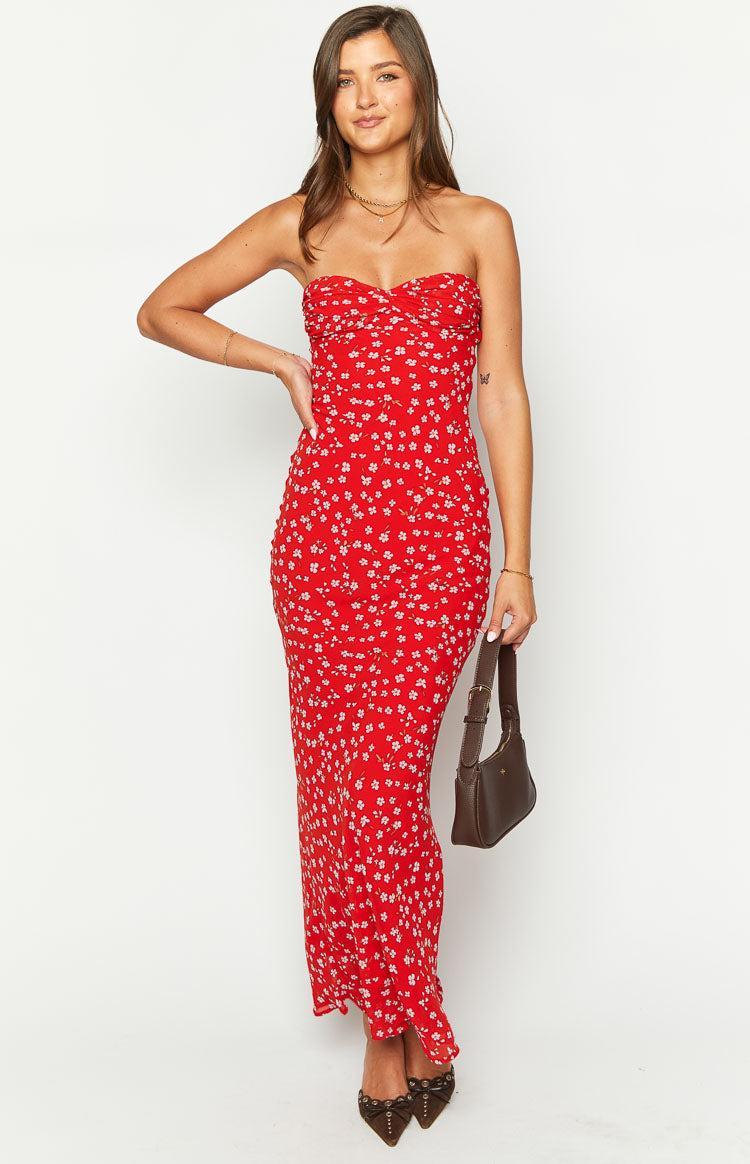 Ashley Red Floral Formal Maxi Dress Product Image