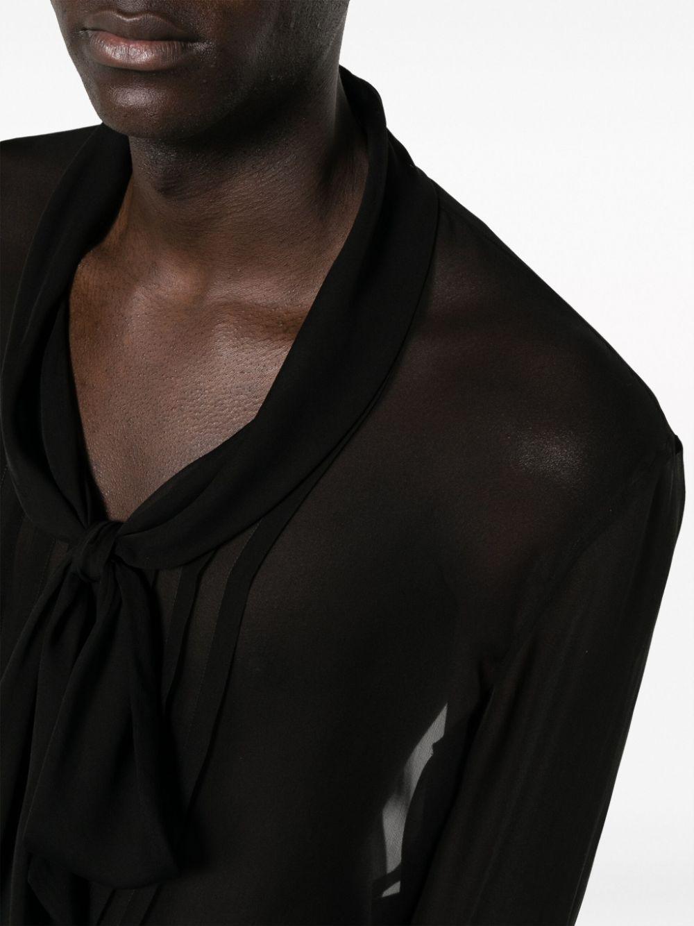 Tie-neck Pintucked Silk-voile Shirt In Black Product Image