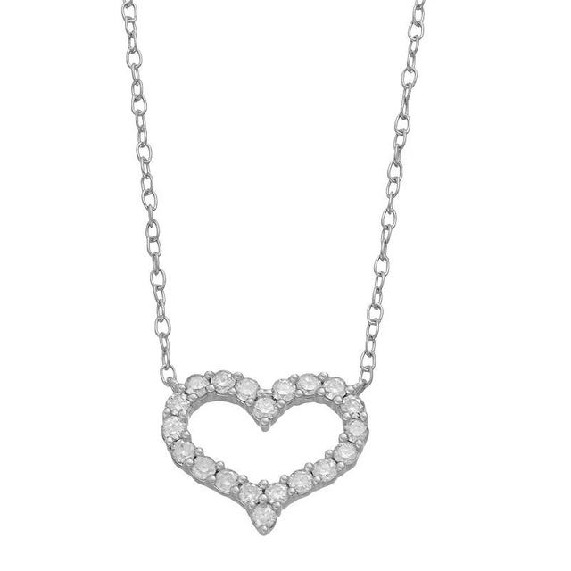 Sterling Silver 1/4 Carat T.W. Diamond Heart Pendant Necklace, Womens White Product Image