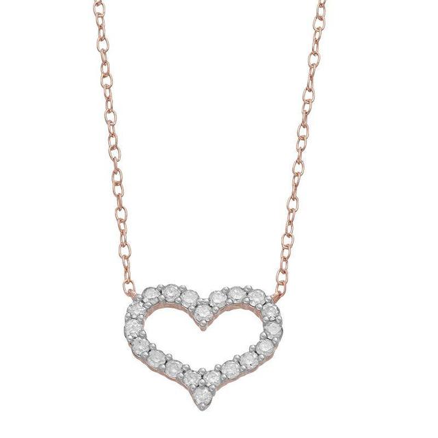 Sterling Silver 1/4 Carat T.W. Diamond Heart Pendant Necklace, Womens Rose Gold Tone Product Image