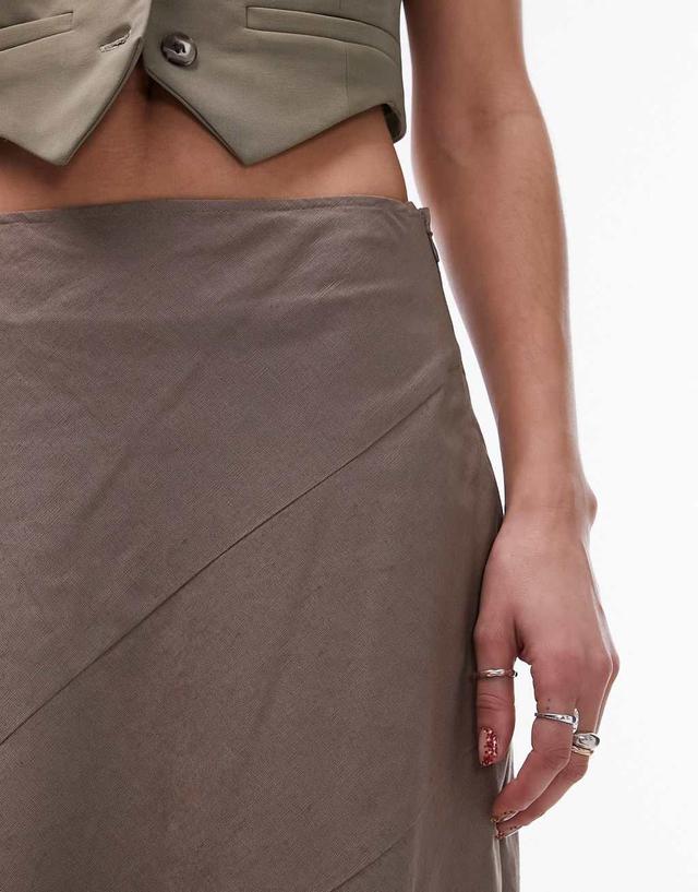 Topshop tiered Disjointed Midi Skirt in Taupe Product Image