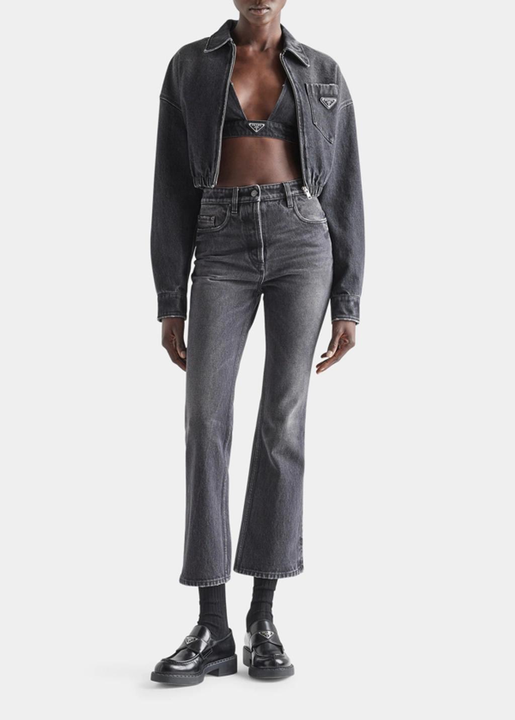 Washed Denim Cropped Jacket In Black Product Image