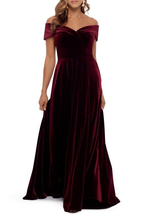 Xscape Evenings Off the Shoulder Velvet Gown Product Image