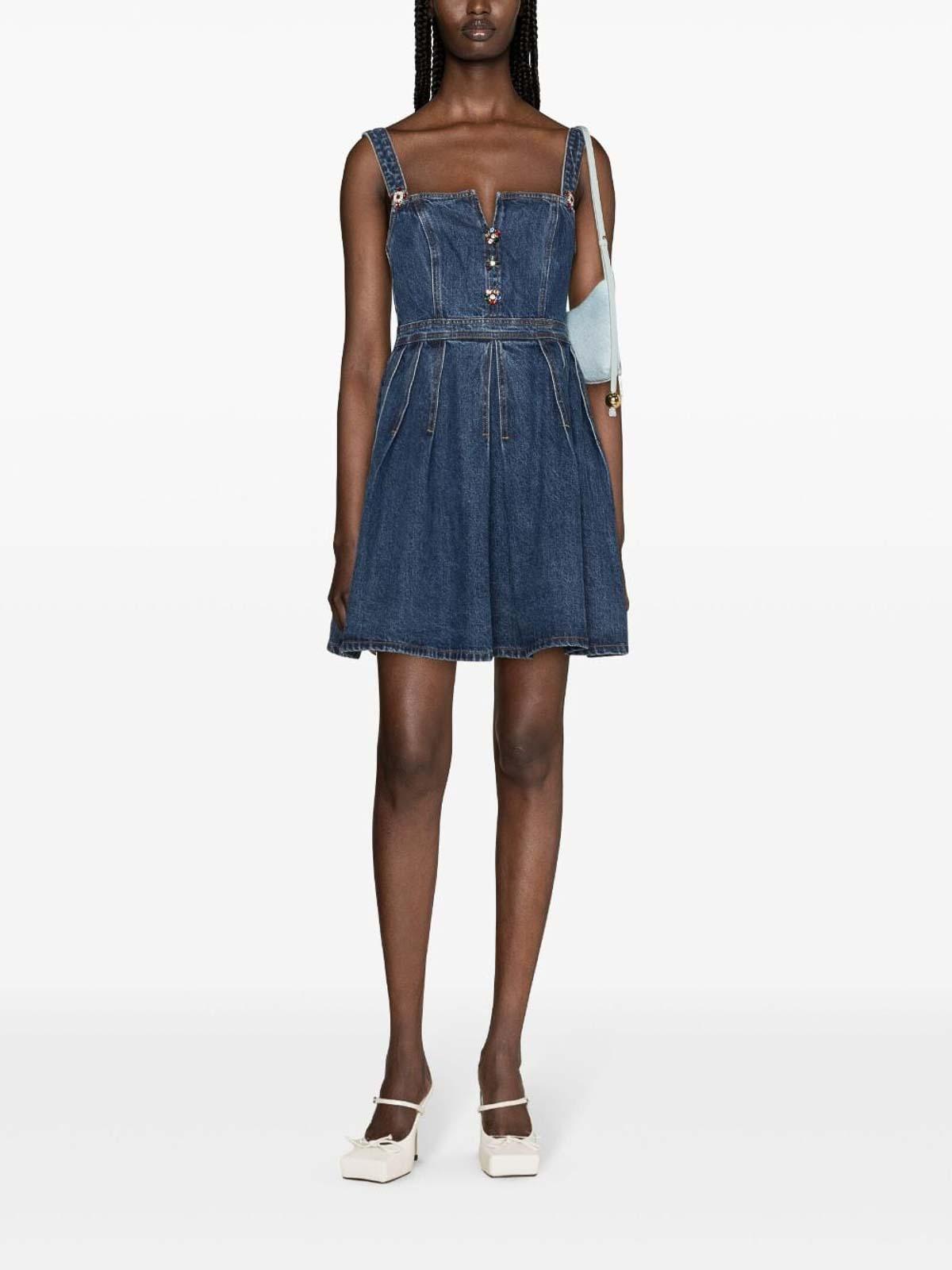 Denim Embellished Dresses In Blue Product Image