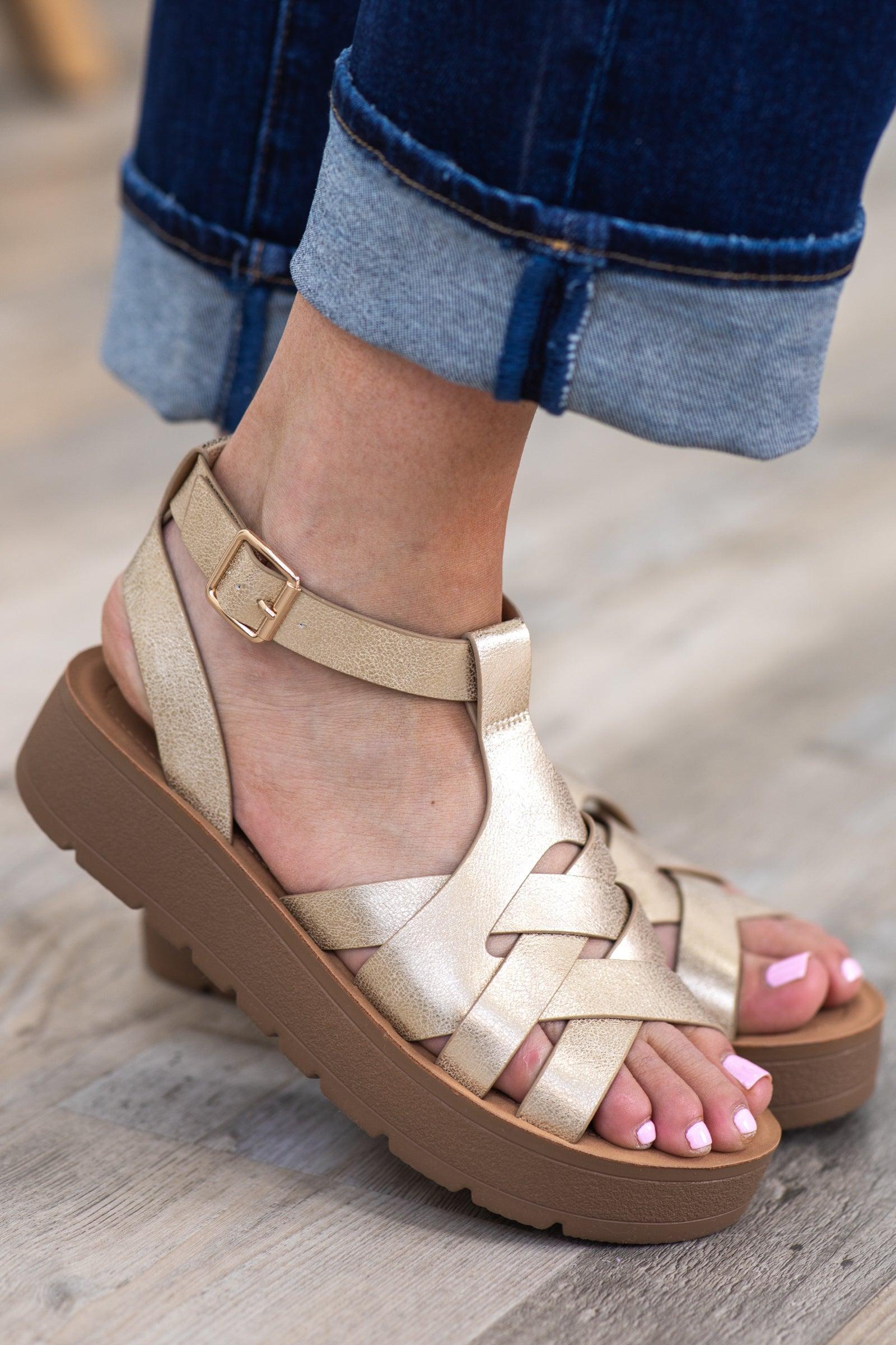 Metallic Gold Platform Ankle Strap Sandal Product Image