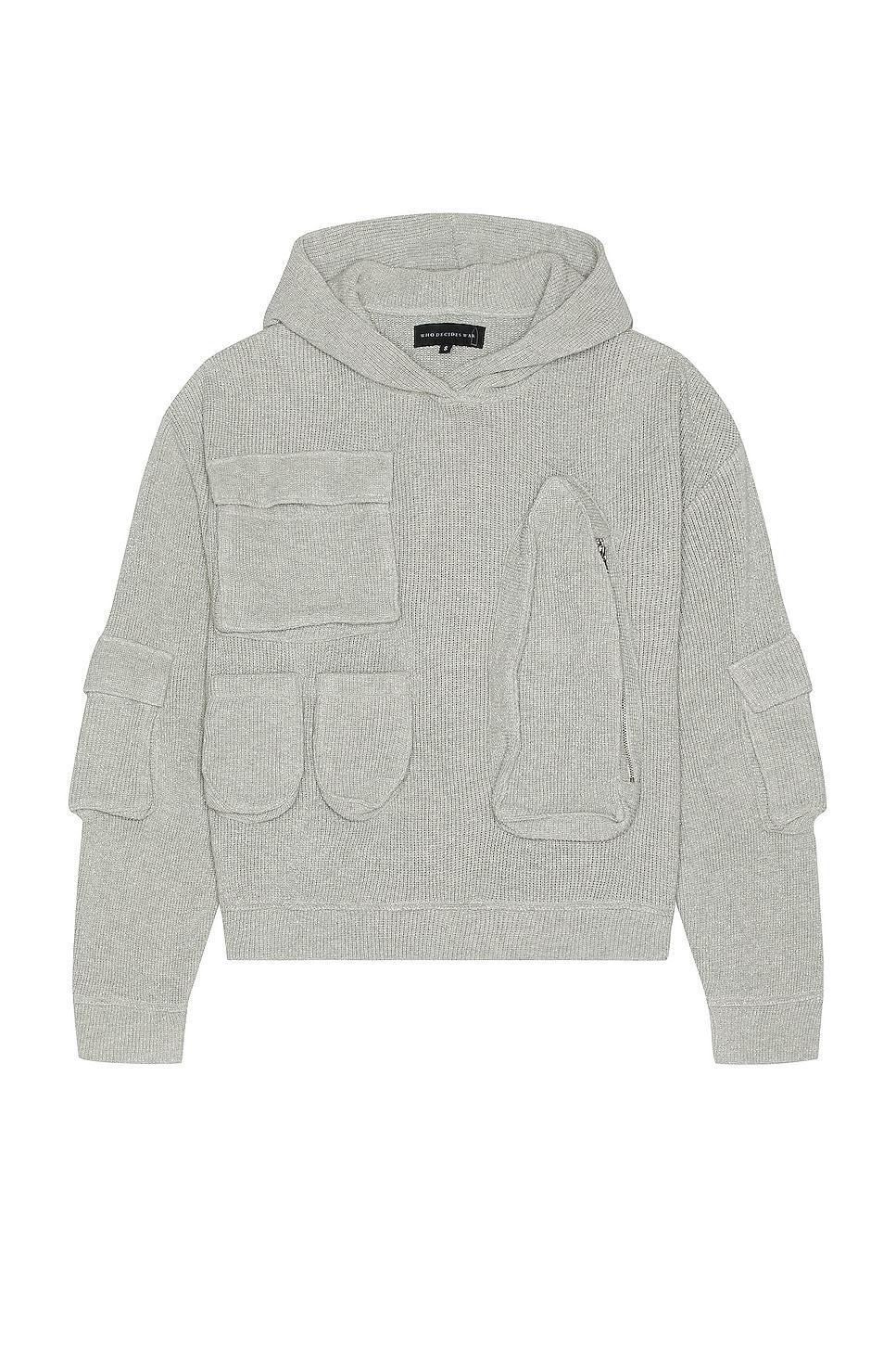 Who Decides War by Ev Bravado Multi Pocket Hooded Sweatshirt in Vintage Grey - Light Grey. Size L (also in S). Product Image