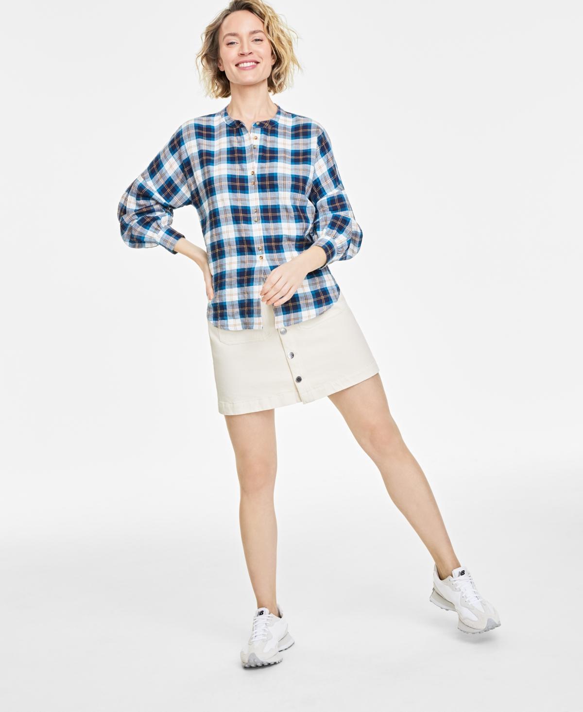 On 34th Womens Plaid Pleated-Sleeve Shirt, Created for Macys Product Image