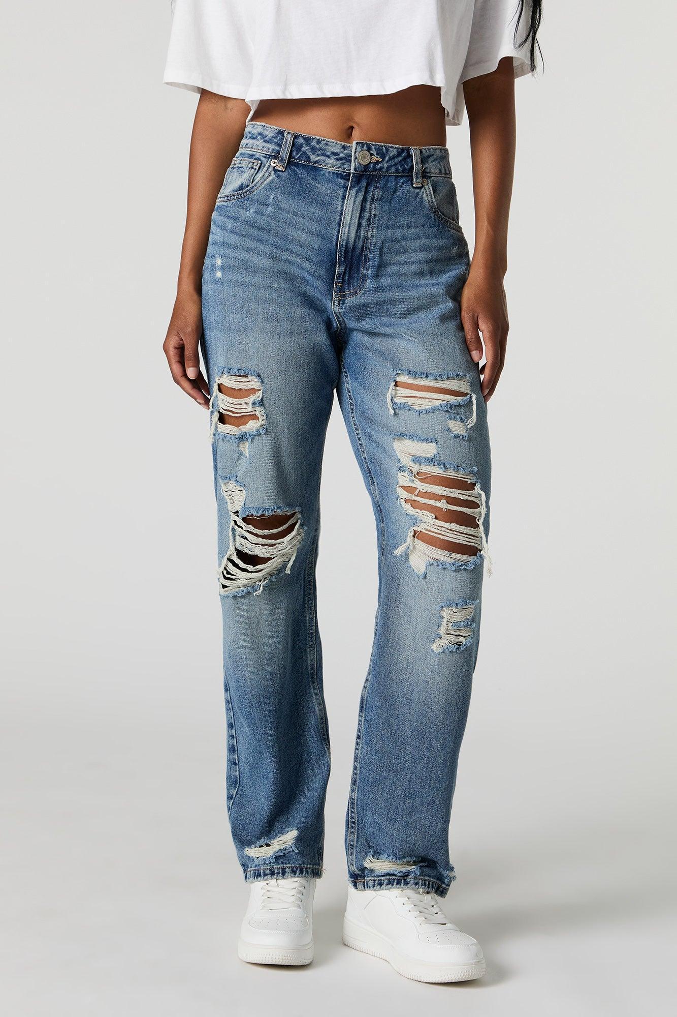 High Rise Straight Leg Distressed Jean Female Product Image