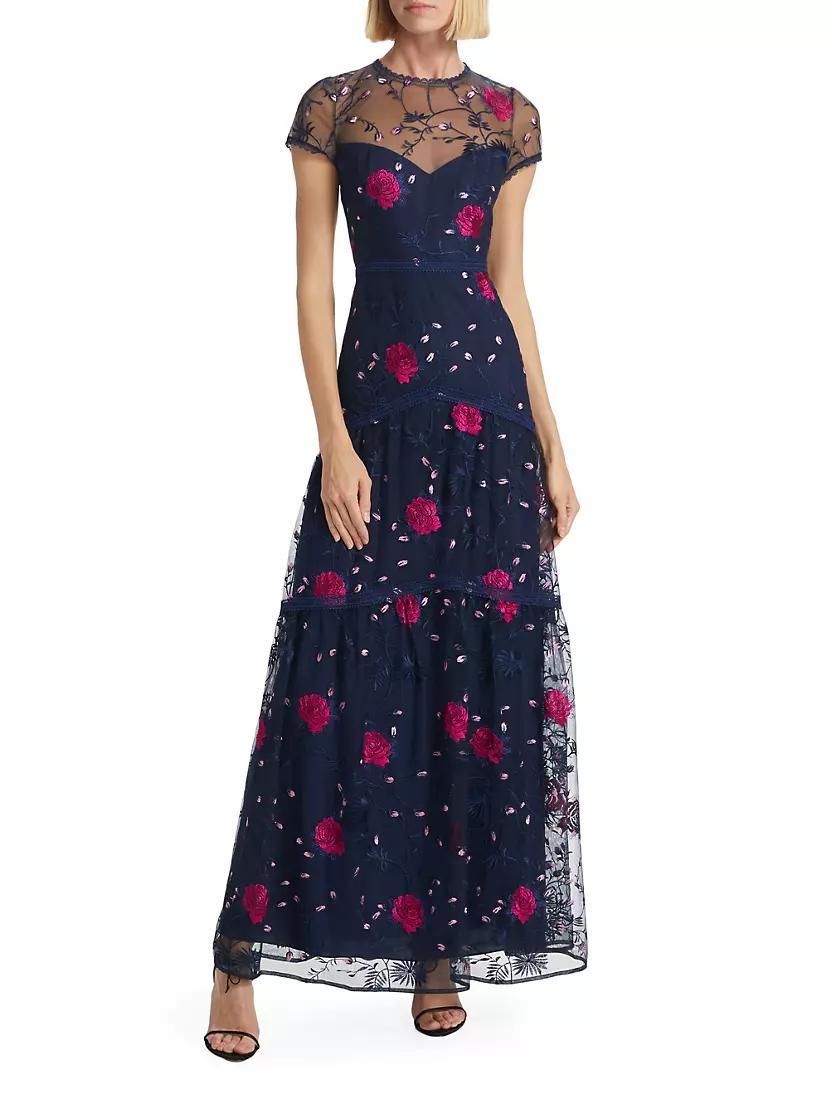 Short-Sleeve Floral-Embroidered Dress Product Image