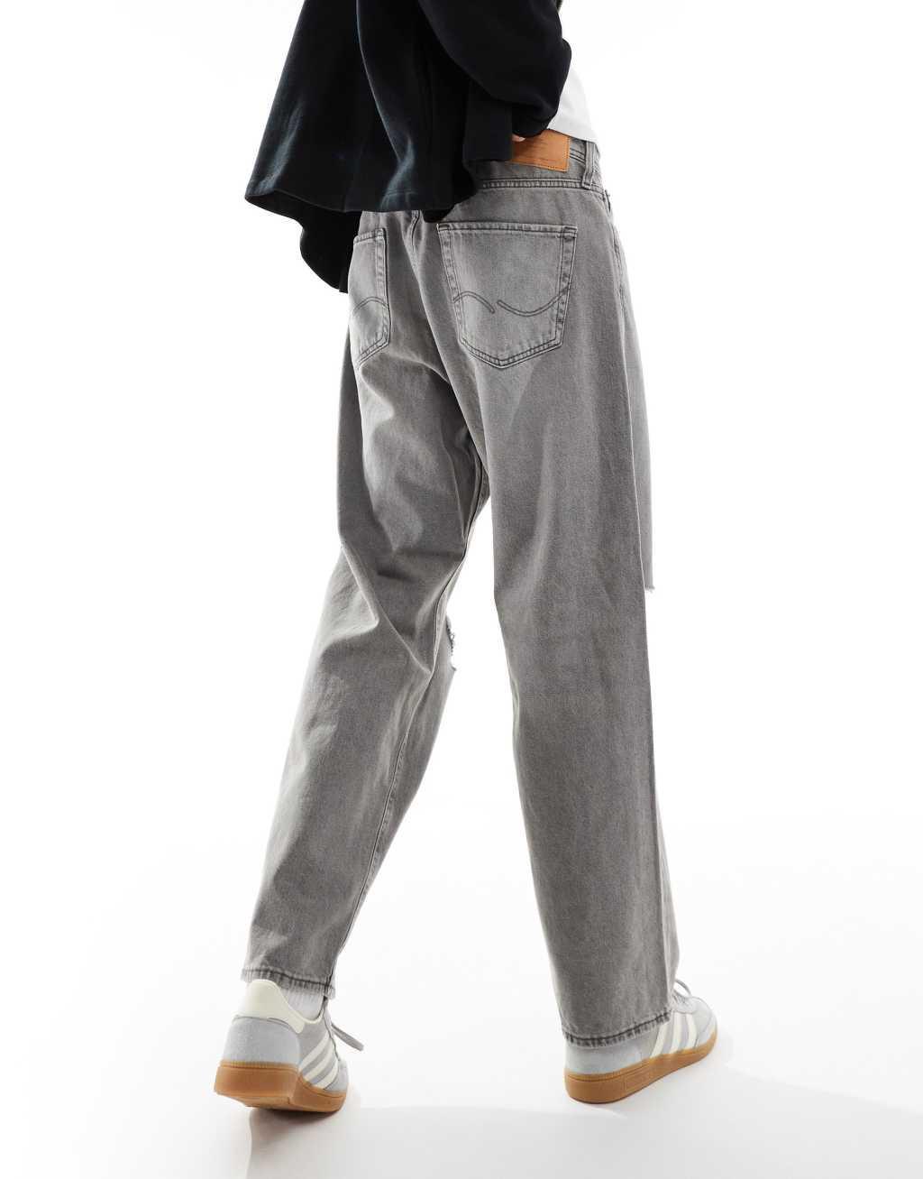 Jack & Jones alex baggy jean with knee breaks in gray wash  Product Image