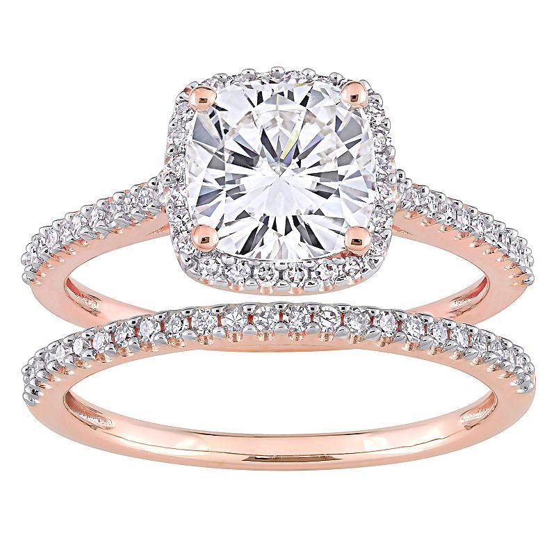 Stella Grace 14k Rose Gold 2 Carat T.W. Lab-Created Moissanite & 1/3 Carat T.W. Diamond Engagement Ring Set, Womens, White Product Image