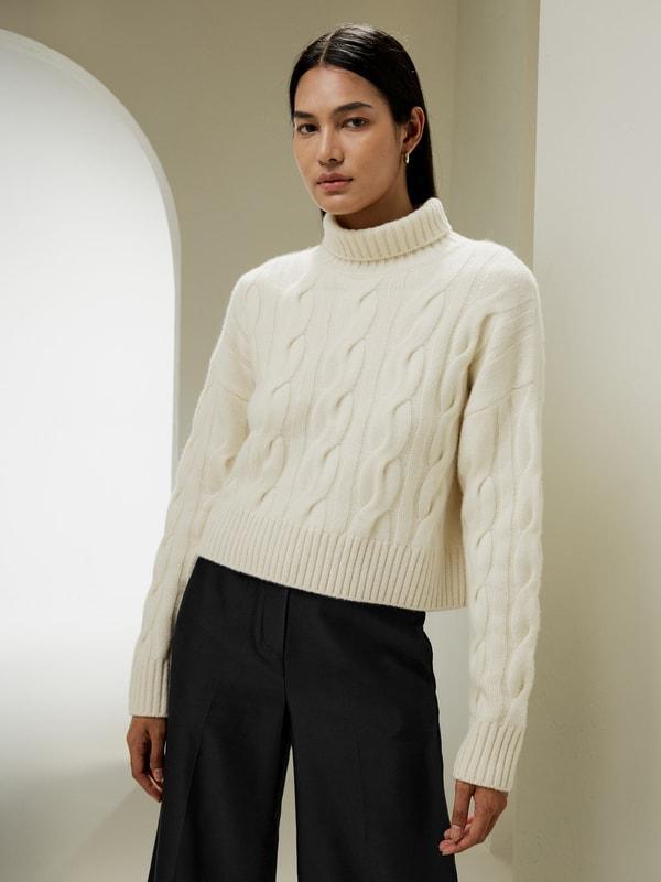 Cable Knit Cashmere Turtleneck Sweater Product Image