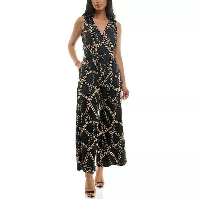 Womens Nina Leonard Print Surplice Wide-Leg Jumpsuit Product Image