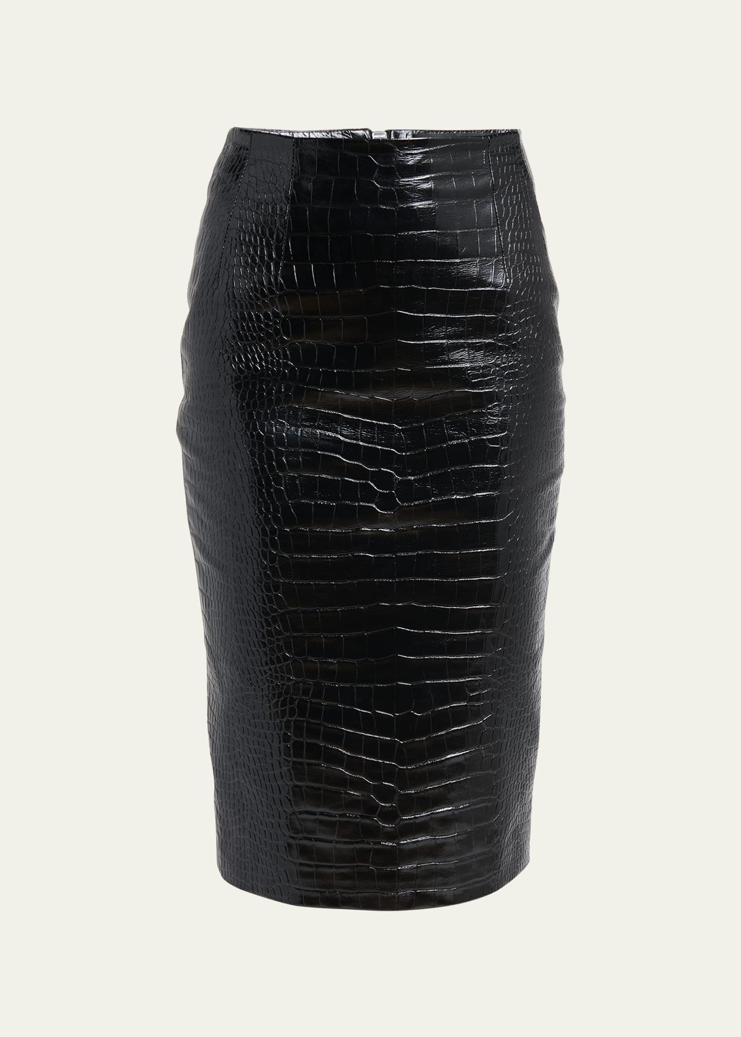 Croc-Embossed Patent Leather Pencil Skirt Product Image