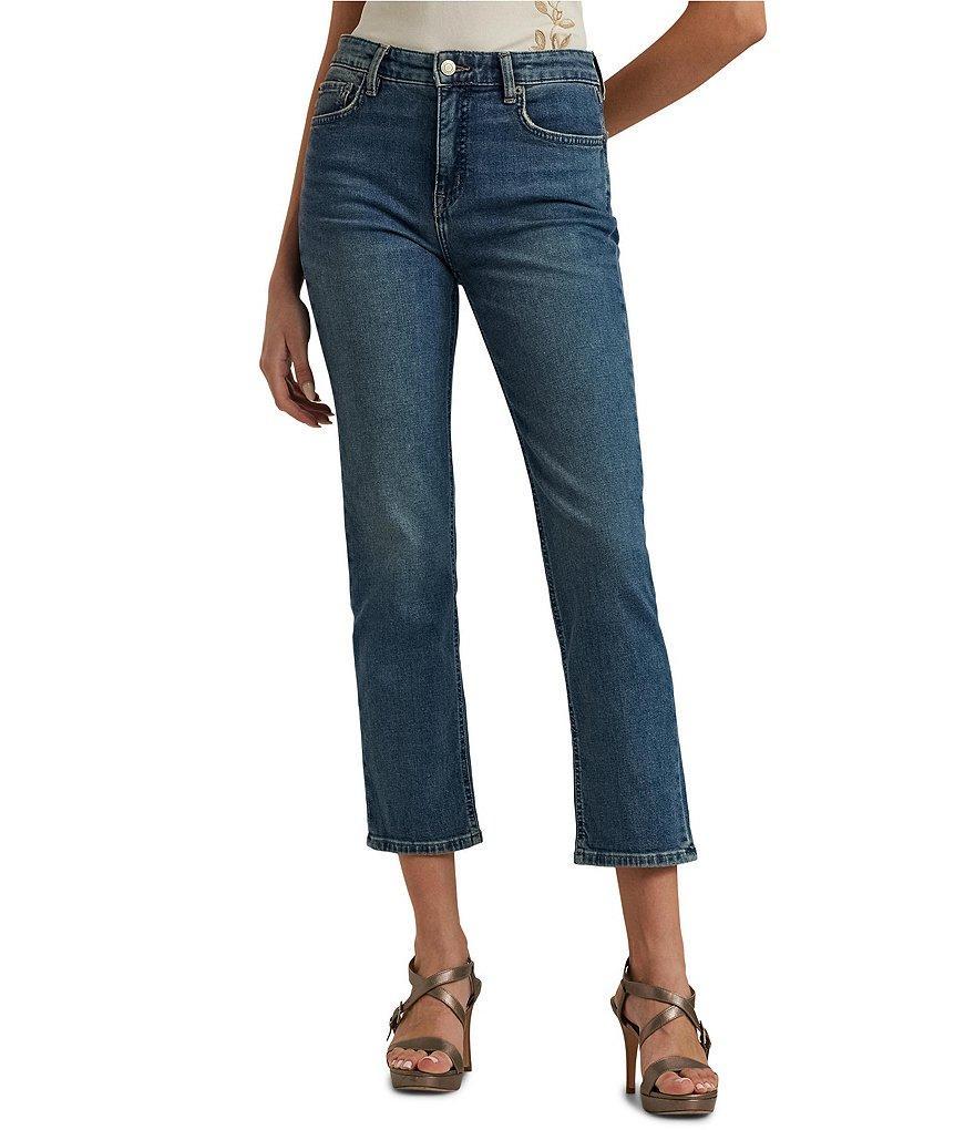 Lauren Ralph Lauren Petite Size Twill High-Rise Straight Leg Ankle Jeans Product Image