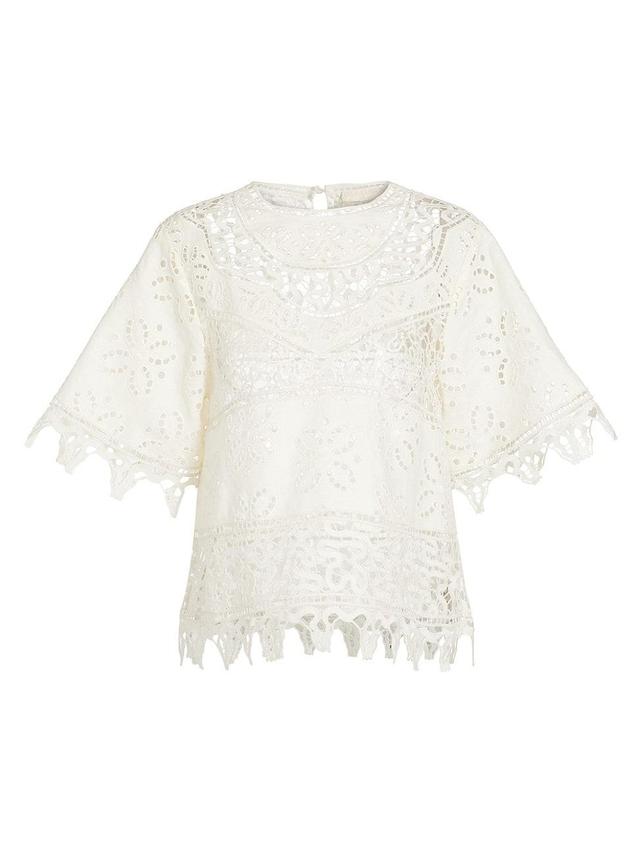 Womens Aria Patchwork Linen & Eyelet Lace Blouse Product Image