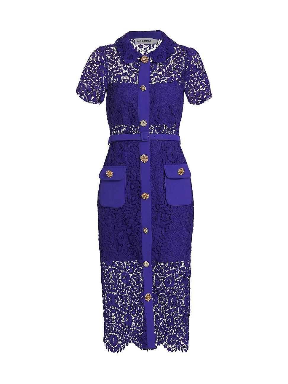 Womens Belted Lace Midi-Dress Product Image