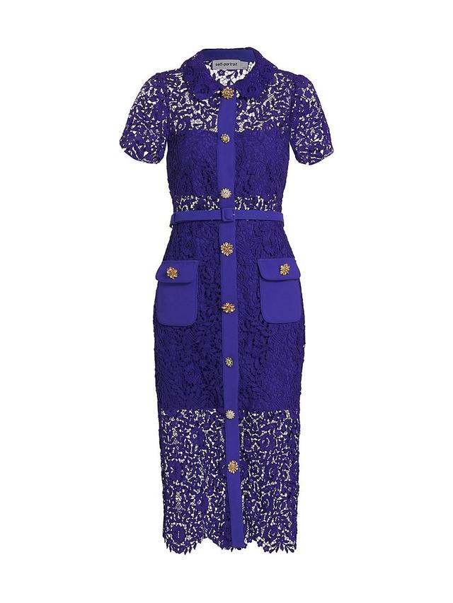 Womens Belted Lace Midi-Dress Product Image