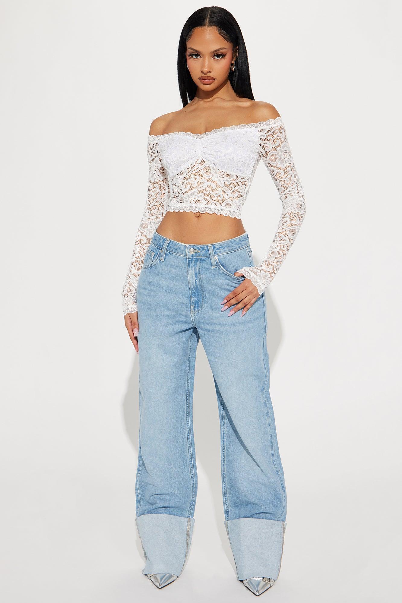 Emma Lace Off Shoulder Top - White Product Image