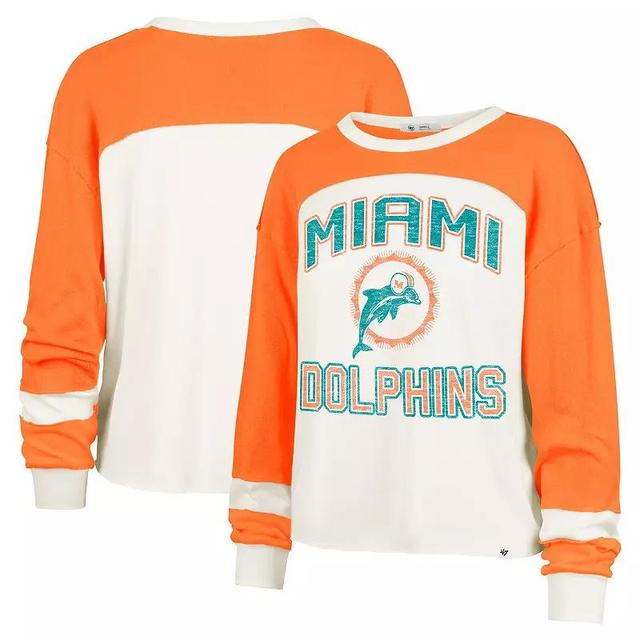 Womens 47 Cream Miami Dolphins Double Header Curve Raglan Long Sleeve Crop Top Product Image