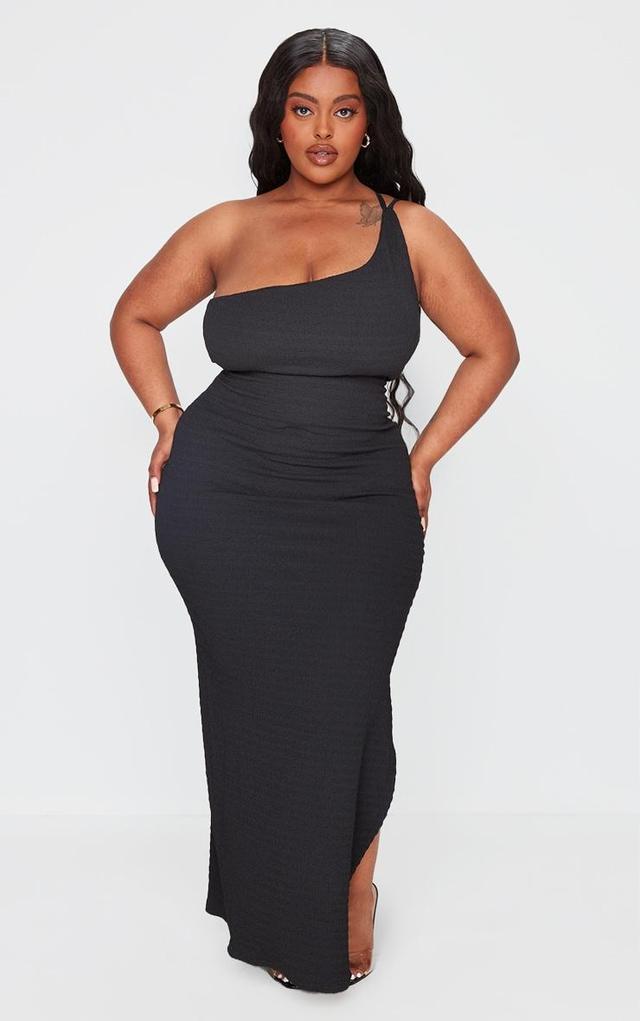 Plus Black Crinkle One Shoulder Maxi Dress Product Image