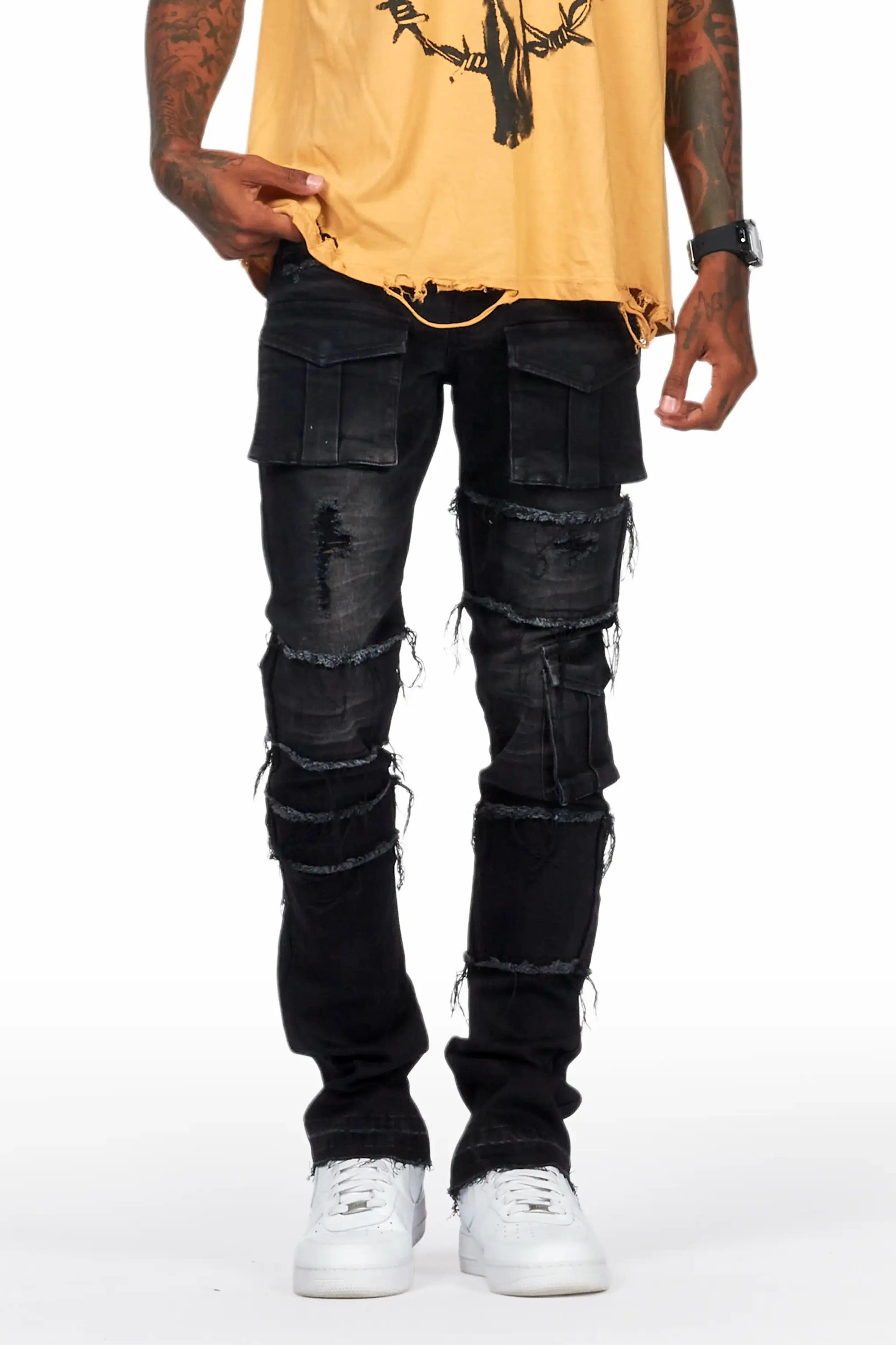 Folant Black Stacked Cargo Flare Jean Male Product Image