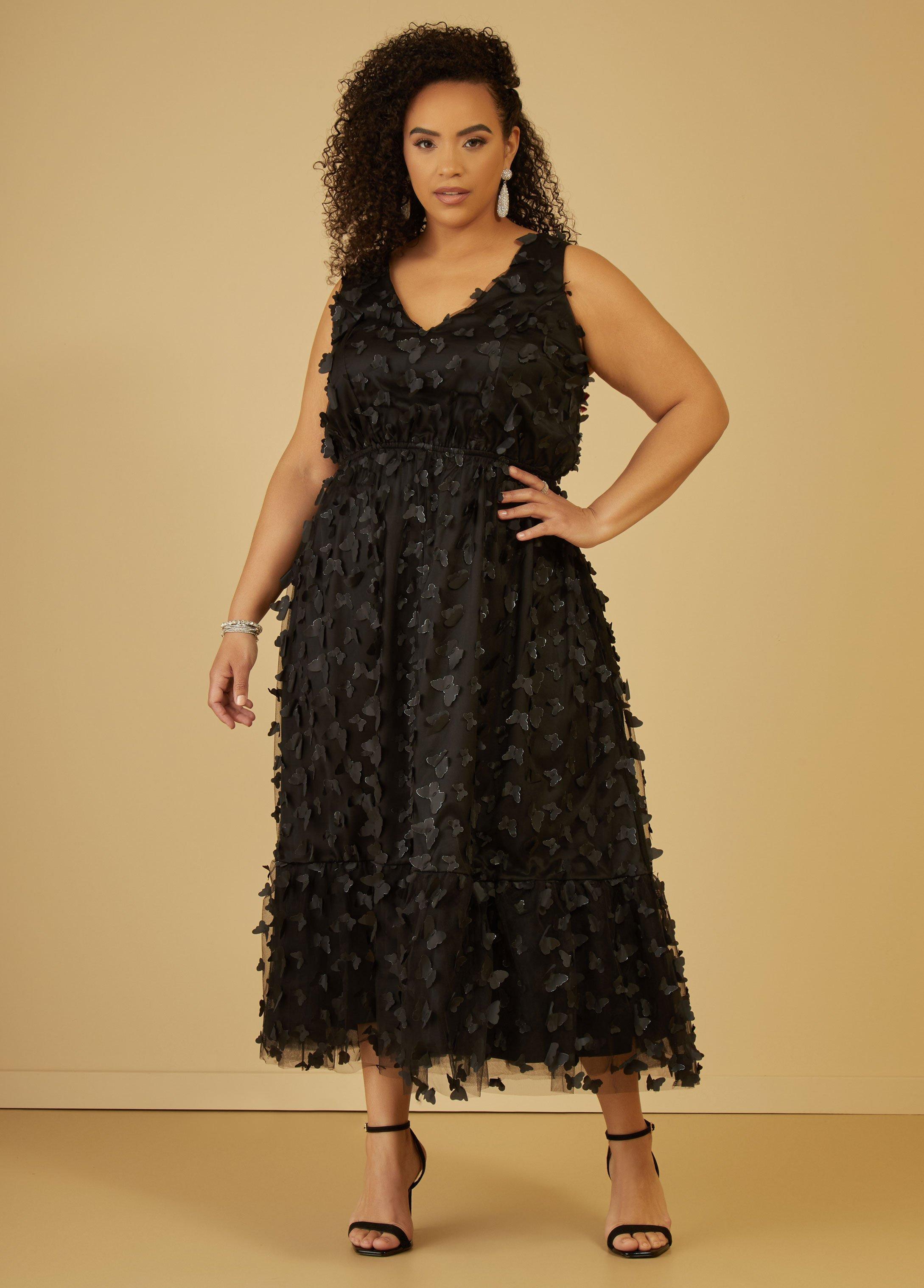 Plus Size Butterfly Appliqued Tulle Gown Ashley Stewart Product Image