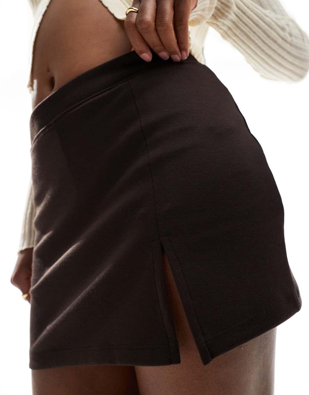 Miss Selfridge ponte mini skort in chocolate Product Image