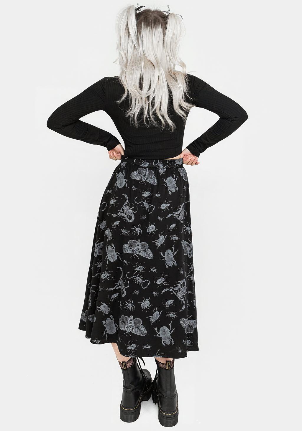 Parasite Bugs Button Front Midi Skirt - Black Product Image