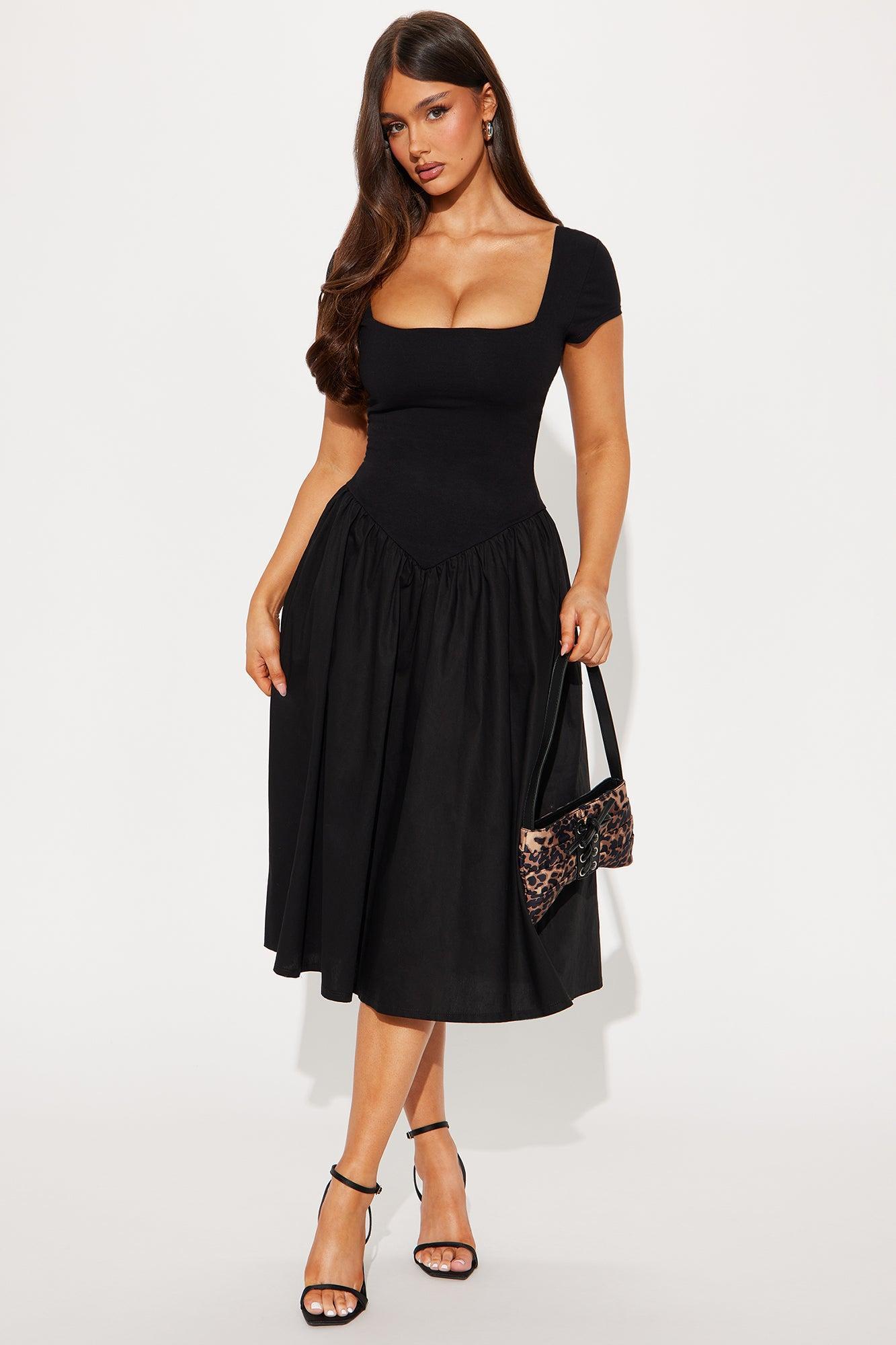 Felicity Poplin Midi Dress - Black Product Image