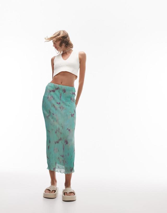 Topshop Petite plisse tiedye print midi skirt Product Image