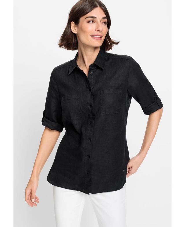 Olsen Womens Cotton Linen Shirt with Rolled Sleeve Tab Detail Product Image