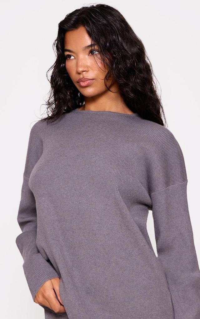 Grey Light Rib Knit Oversized Top Product Image