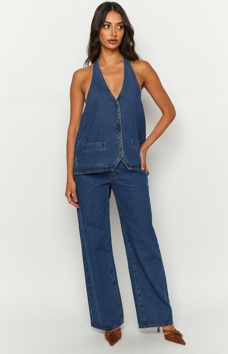 Lioness Hills Halter Dark Denim Vest Product Image