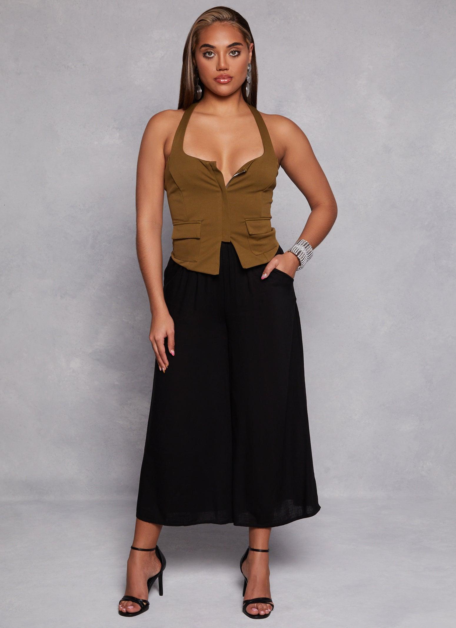 Womens Linen High Waist Wide Leg Pants Product Image