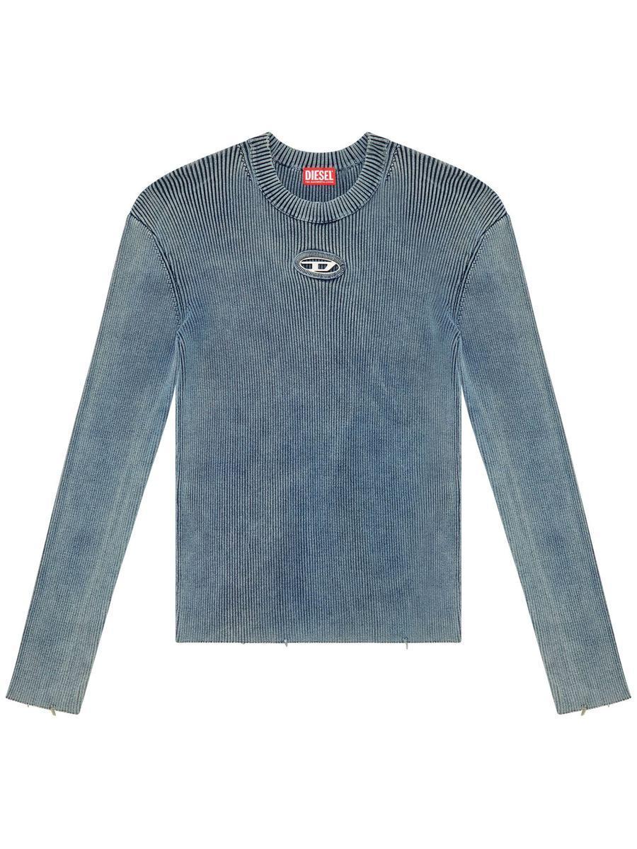 Ribbed Cotton Sweater With Frontal Oval-d Logo In Blue Product Image