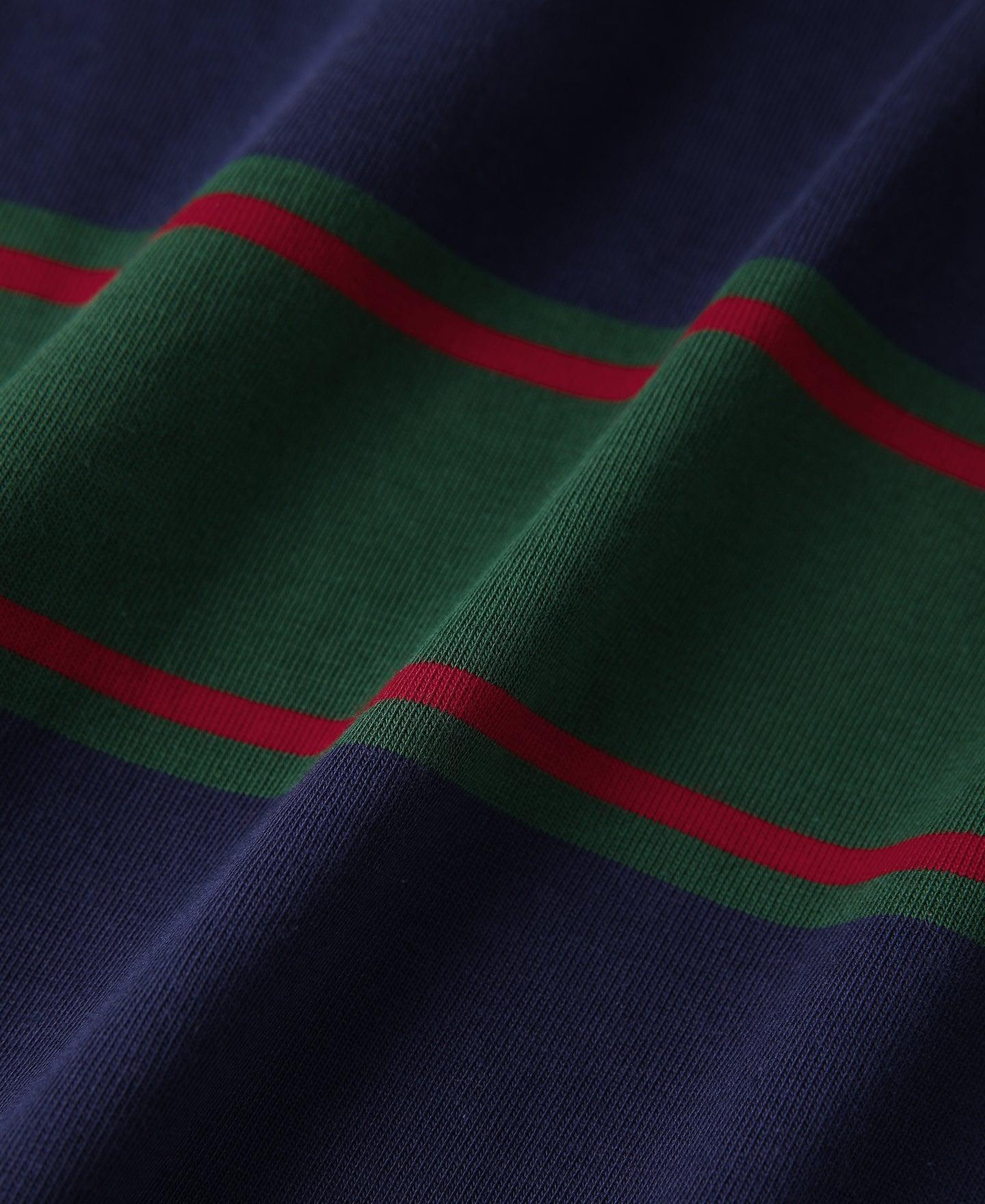 Classic Fit Striped Jersey Rugby Shirt - Green/Navy/Red Product Image