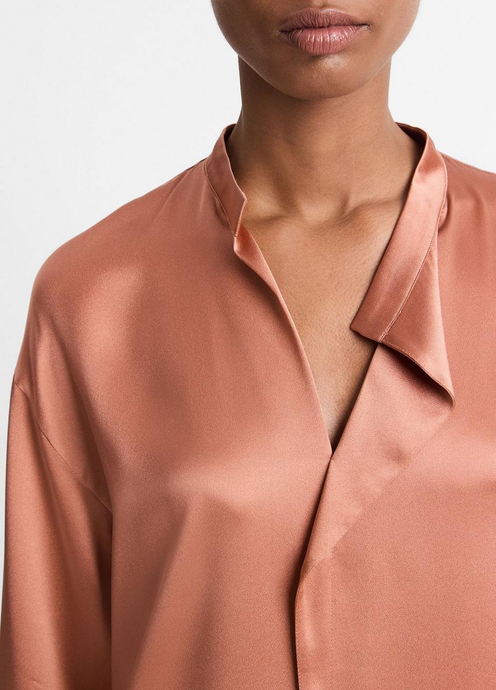 Silk Draped Stand-Collar Blouse Product Image