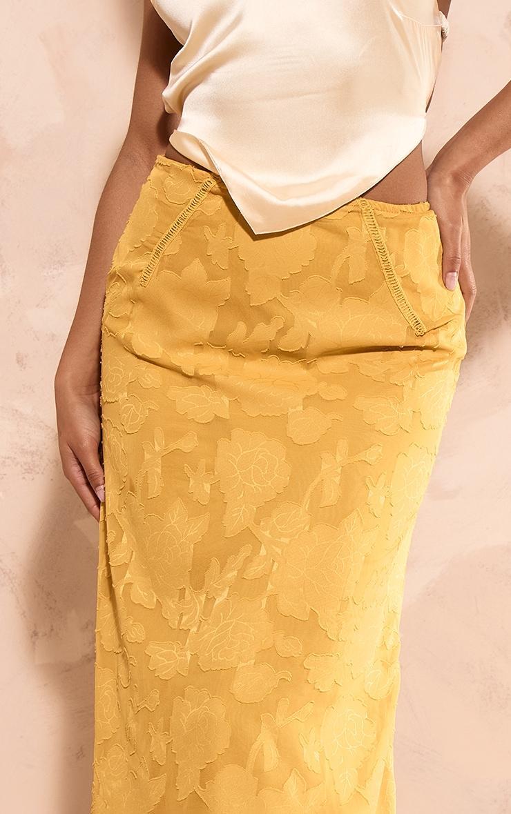 Lemon Distressed Floral Woven Maxi Skirt Product Image