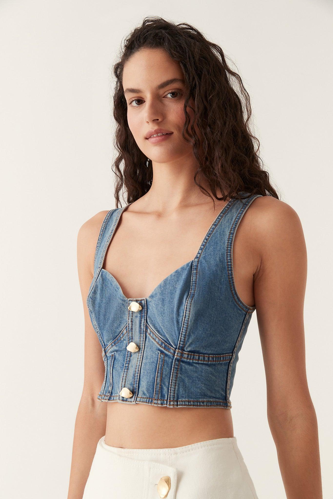 Elena Denim Cropped Bustier Product Image