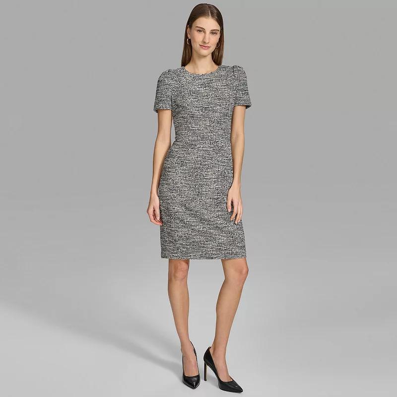 Womens Andrew Marc Tulip Sleeve Tweed Mini Sheath Dress Product Image