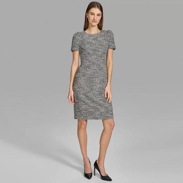 Womens Andrew Marc Tulip Sleeve Tweed Mini Sheath Dress Product Image