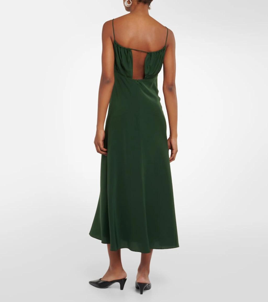 TOTÊME Silk Crêpe De Chine Midi Dress In 136 Dark Green Product Image